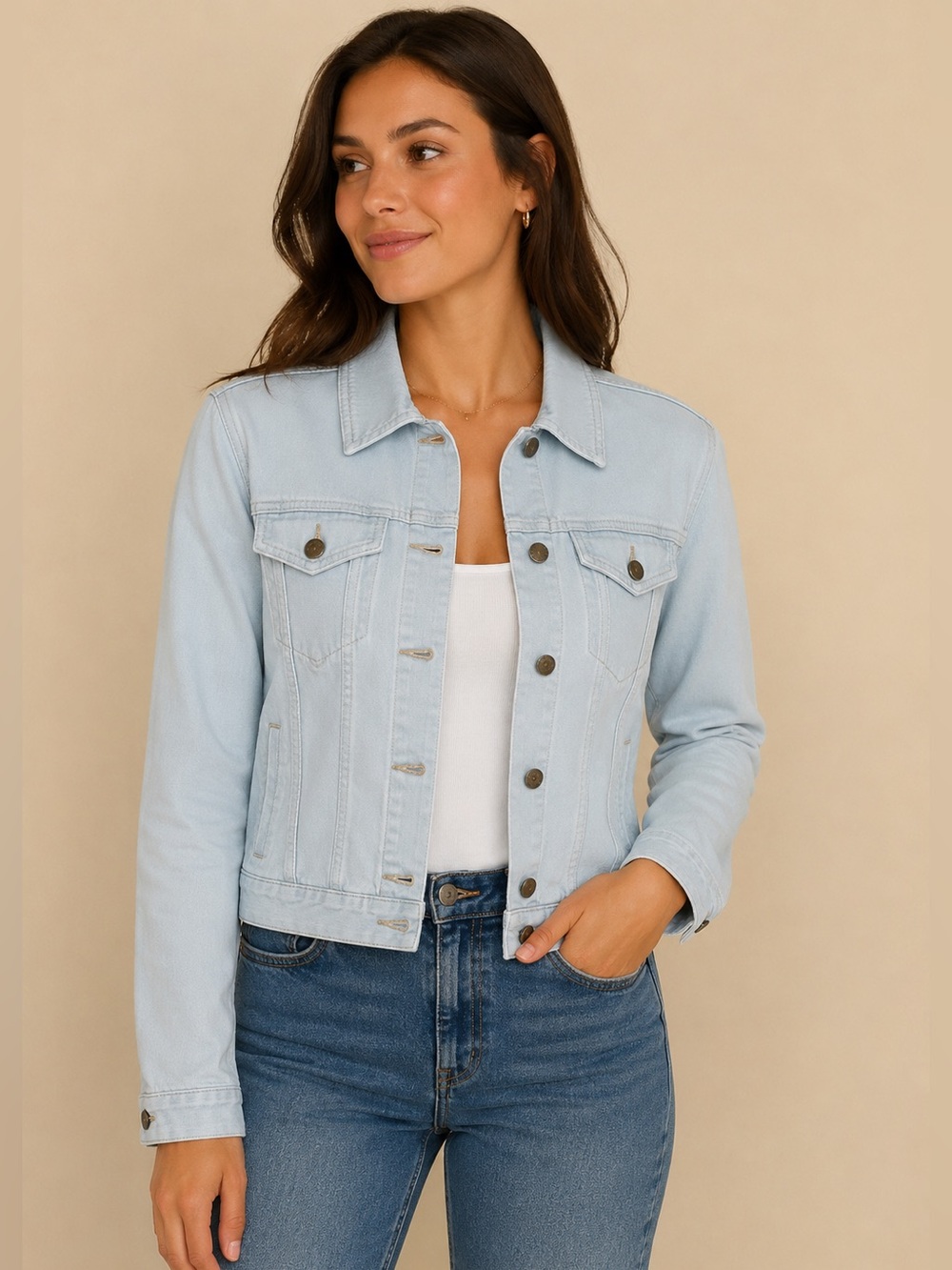 Classic 1822 Denim Marselean jean jacket plus size 1 X pastel blue button pocket